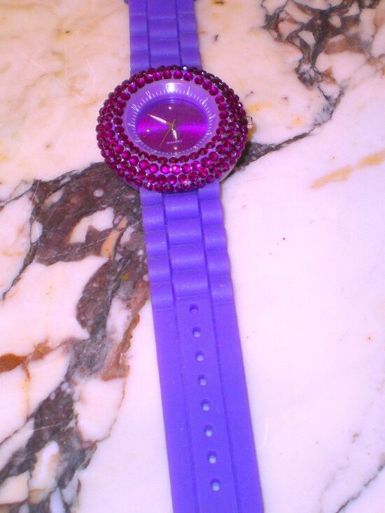 FABULOUS PURPLE Watch w/Rhinestone Bezel Large Face Silicone Band